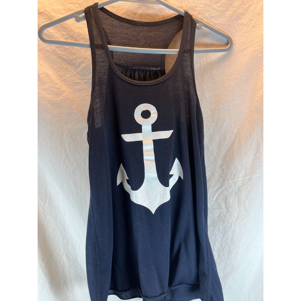 Navy Blue Anchor Print Racerback Tank Top Women's Casual Sleeveless Preppy